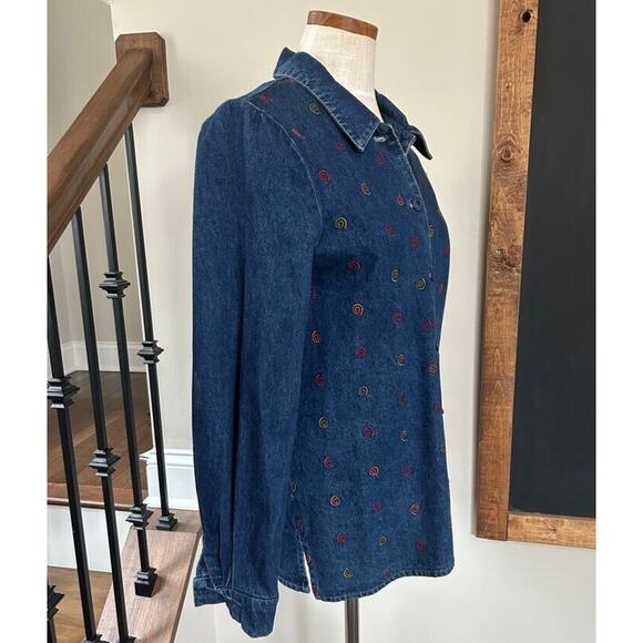 Vintage Samantha Edwards Embroidered Denim Shirt M Western Cottage Jean Button - Picture 4 of 9